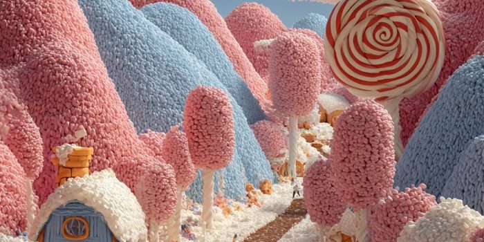 ChatGPT提示词_一个充满奇幻的糖果世界，巧克力河流、糖果手杖树和很多彩的云彩_chat gpt会员共享缩略图