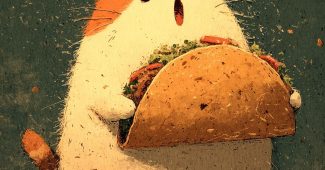 ChatGPT提示词_一只可爱的胖猫用双爪抱着一个塔可，上面沾满了小碎屑_chatgpt会员激活码缩略图