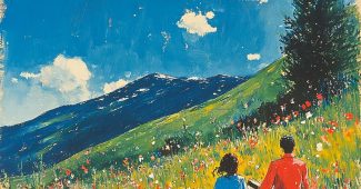 ChatGPT提示词_一对情侣躺在草花覆盖的坡地上，蓝天白云_chatgpt会员值吗缩略图