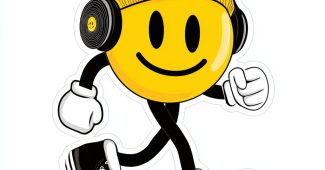 AI提示词_一个有趣的黄色笑脸在白色背景上听着电子音乐_如何购买gpt会员缩略图