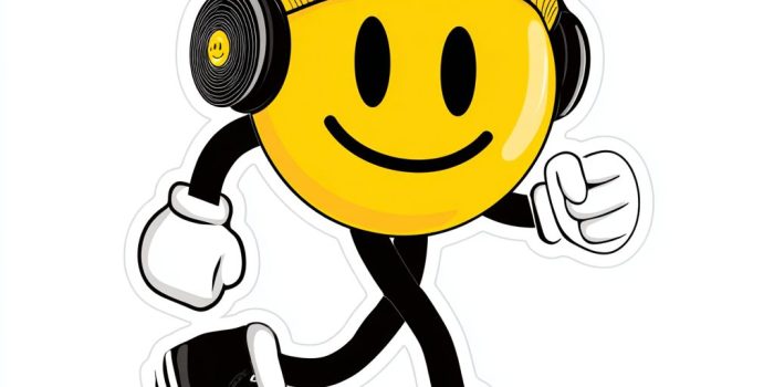 ChatGPT提示词_一个有趣的黄色笑脸在白色背景上听着电子音乐_如何购买gpt会员缩略图