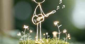 AI提示词_一个男孩站在苔藓覆盖的树桩上弹吉他_chatgpt5.0下装缩略图