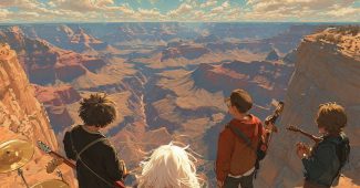 AI提示词_在大峡谷中，一支动漫乐队正在拍照，女主唱是一个美丽的白发女人_chatgpt官网在线网页版缩略图