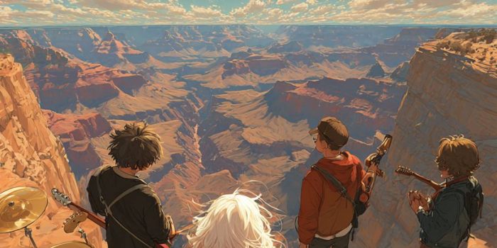 ChatGPT提示词_在大峡谷中，一支动漫乐队正在拍照，女主唱是一个美丽的白发女人_chatgpt官网在线网页版缩略图