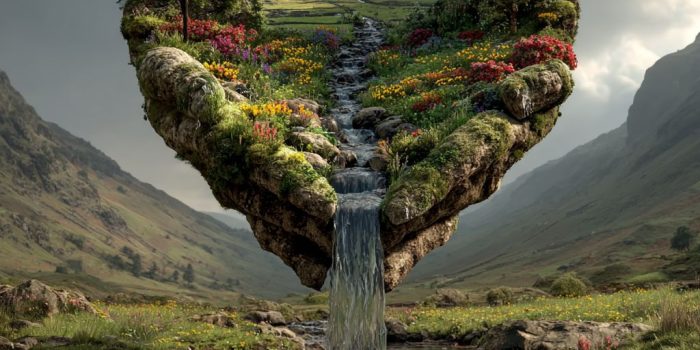 ChatGPT提示词_一颗心形的山地和草甸景观中涌出泉水，两个手在下面接水_chatgpt帐号购买缩略图