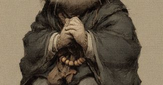 ChatGPT提示词_可爱的小鼬鼠穿着竹帽和僧侣服，双手合十坐着_chatgpt中文版gpt4缩略图