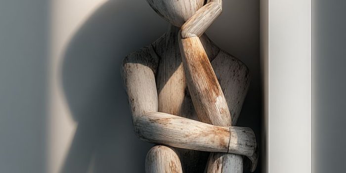 ChatGPT提示词_一个木质灰色的模特坐在大空旷的抽象空间里，手托着头_chatgpt4.0在线网页缩略图