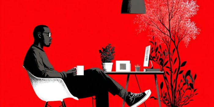 ChatGPT提示词_一个斯堪的纳维亚风格的男人在桌前使用电脑的插图_chatgpt中文版官网缩略图