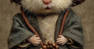 ChatGPT提示词_可爱的小仓鼠穿着僧侣的衣服和竹帽，双手合十坐着_chatgpt5.0缩略图