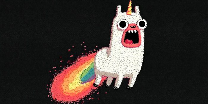 ChatGPT提示词_一只白色的拉马，拥有彩虹尾巴和角，在《探险时间》的动画风格中，正用嘴里吐火飞翔_chatgpt在线试用缩略图