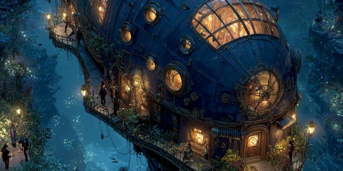 AI提示词_一艘蒸汽朋克潜水艇在发光的深海沟壑中探险_chatgpt官网中文版4.0缩略图