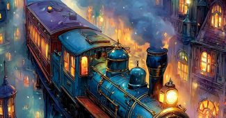 ChatGPT提示词_一列蒸汽朋克火车在雾气弥漫的工业城市中快速行驶_chatgpt中国官网缩略图