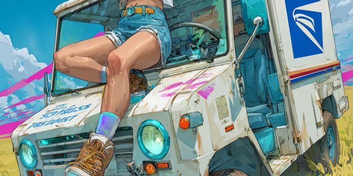 ChatGPT提示词_一位时尚的女邮递员驾驶着经典白色邮政卡车穿越乡村日落_chatgpt会员版缩略图