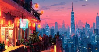 ChatGPT提示词_一个充满霓虹灯和全息舞者的赛博朋克屋顶酒吧_chatgpt缩略图