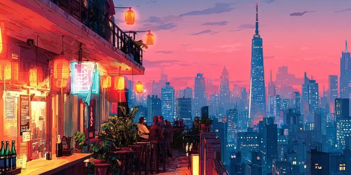 ChatGPT提示词_一个充满霓虹灯和全息舞者的赛博朋克屋顶酒吧_chatgpt缩略图