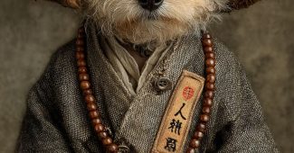 ChatGPT提示词_小狗坐着穿着僧衣和竹帽_怎么获取chatgptplus缩略图