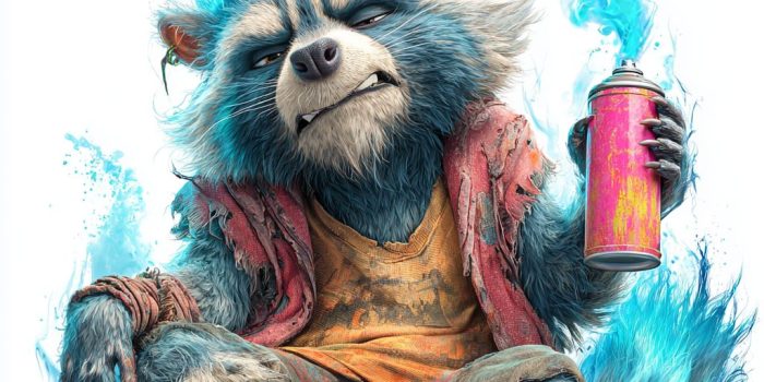 ChatGPT提示词_一只带有霓虹摩霍克发型的漫画浣熊，微笑着拿着一个发光的喷雾罐_chatgpt会员收费标准缩略图