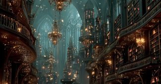 ChatGPT提示词_一个魔法图书馆，书本漂浮，灯光温暖而神秘_chatgpt中文版缩略图