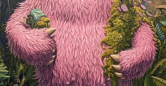 Ai提示词_一只被苔藓和地衣完全覆盖的胖乎乎的快乐粉色大脚怪出现在魔法蕨类植物和蘑菇森林中_chatgpt中文版官网版缩略图