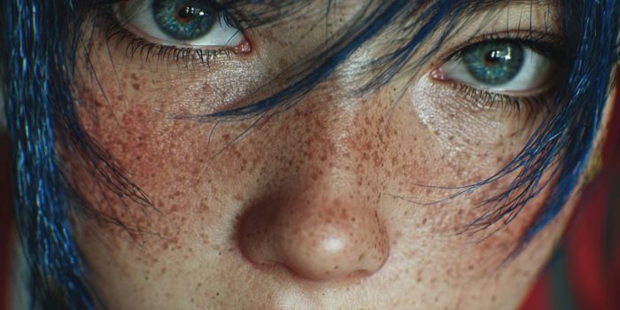 AI提示词_穿着春丽cosplay服装的女孩，具有自然肌肤纹理和深蓝色头发，微笑着_chatgpt5缩略图