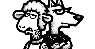 Ai提示词_一个时髦的羊和一只胖狼的黑白logo_chatgpt网页版本缩略图