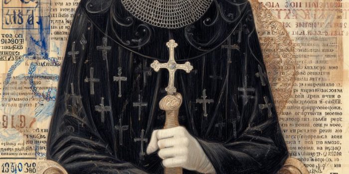 AI提示词_一个神秘的中世纪人物坐在王座上，身着黑色披风和十字架，面孔隐藏在链甲面罩下，手握长剑，整个画面嵌入了一张日本便利店收据中_chatgpt.com登录缩略图