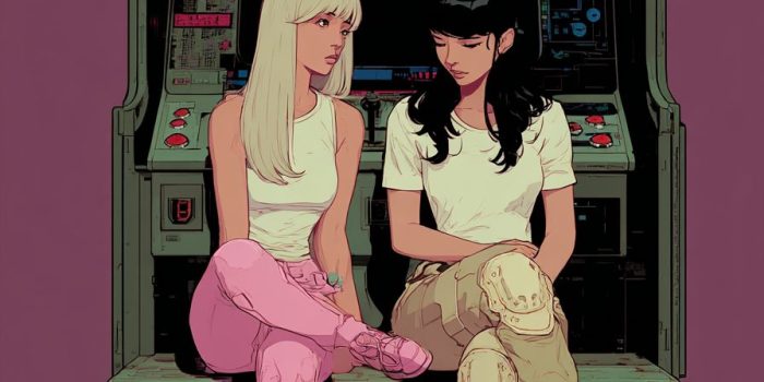 AI提示词_一位金发女孩与另一位穿白衬衫的女孩坐在街机前_chatgpt在线版网页缩略图