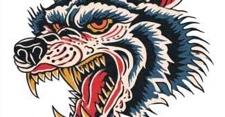 Ai提示词_传统美国风格的攻击性狼头纹身_人工智能chatgpt5.0缩略图