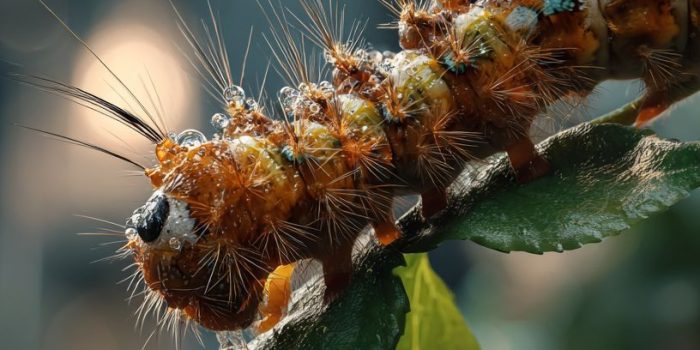 Ai提示词_一只栩栩如生的毛毛虫栖息在绿叶上，色彩鲜艳且纹理复杂_如何开通gpt会员缩略图