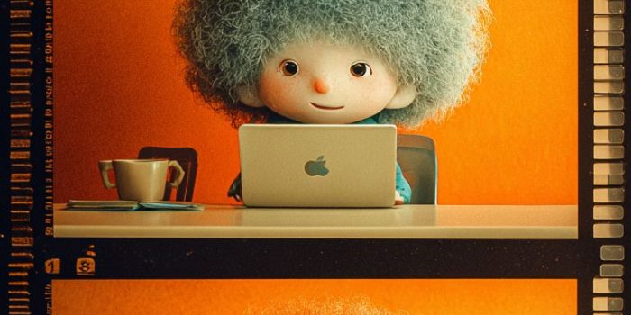 ai提示词_一个儿童角色在旧款苹果笔记本电脑前工作_gpt会员价格缩略图