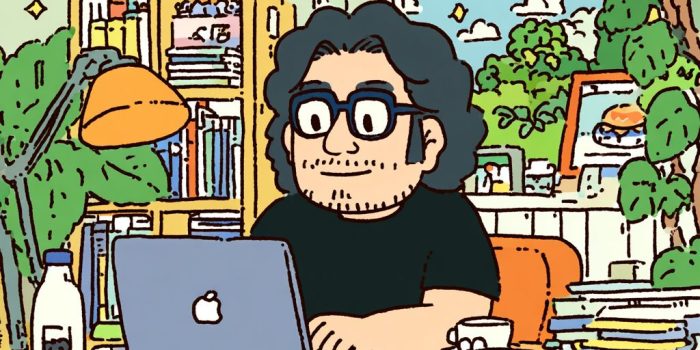 Ai提示词_一位中年亚洲男性在办公室使用MacBook，桌上有牛奶瓶和三明治_chatgpt会员共享多少钱缩略图