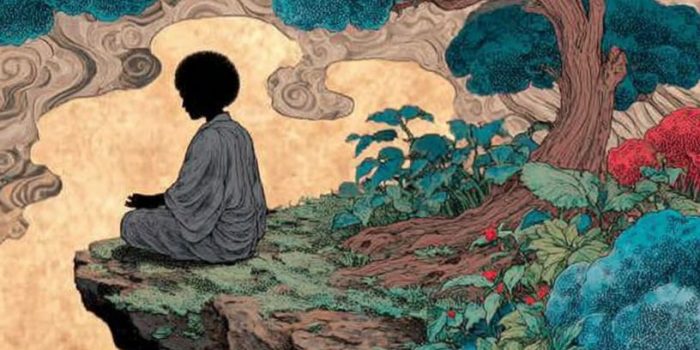 Ai提示词_一位美丽的黑肤金发女性在悬崖上冥想_chatgpt5.0可以用吗缩略图