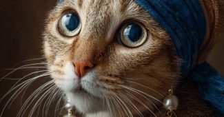 Ai提示词_一只猫佩戴蓝色头巾和珍珠耳环_chatgpt会员充值缩略图