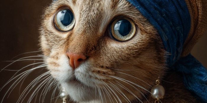 Ai提示词_一只猫佩戴蓝色头巾和珍珠耳环_chatgpt会员充值缩略图