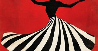 AI提示词_一幅女性在红色背景上身着黑白条纹裙子跳舞的简约风格画作_chat gpt会员费缩略图