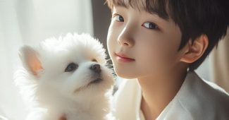 AI提示词_一个可爱的韩国小男孩坐在一只小白马尔济斯犬旁边，阳光透过窗户洒下，气氛温馨舒适_chatgpt在线网页版官方缩略图