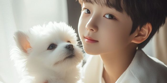 AI提示词_一个可爱的韩国小男孩坐在一只小白马尔济斯犬旁边，阳光透过窗户洒下，气氛温馨舒适_chatgpt在线网页版官方缩略图