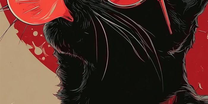 AI提示词_黑猫佩戴红色太阳镜吹泡泡糖的矢量艺术风格插图_chatgpt官网中文电脑版缩略图