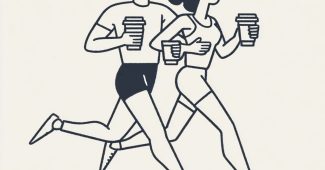 Ai提示词_一对穿着跑步服的男女正在奔跑，手中各持一大杯咖啡_gpt会员怎么开缩略图