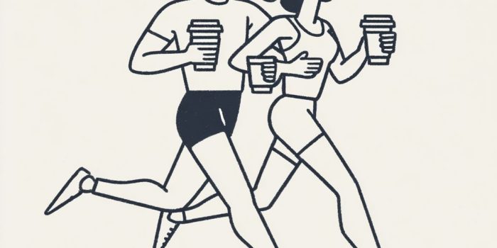 Ai提示词_一对穿着跑步服的男女正在奔跑，手中各持一大杯咖啡_gpt会员怎么开缩略图