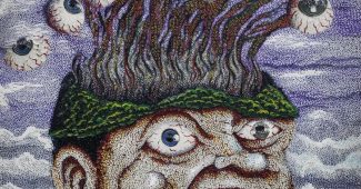 Ai提示词_越南漆画描绘了一只青蛙头部爆发的眼球海洋缩略图