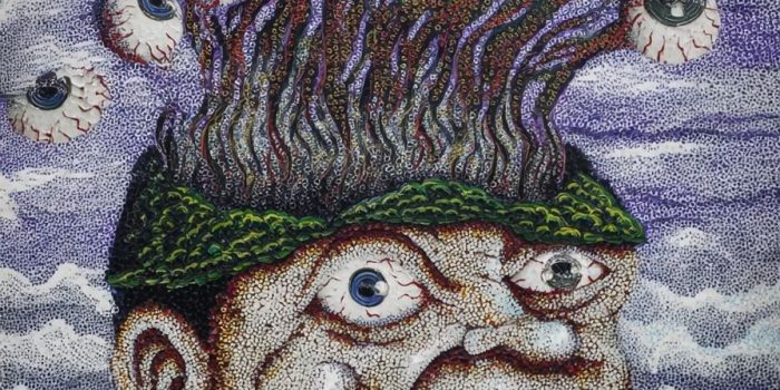 Ai提示词_越南漆画描绘了一只青蛙头部爆发的眼球海洋缩略图