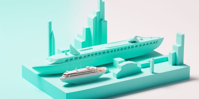 Ai提示词_一个巨大的翠蓝色冰棒漂浮在海面上，周围是小岛和游泳的人们缩略图