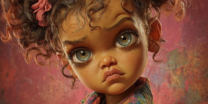 Ai提示词_超写实风格的卡通化小蕾哈娜，夸张的面部特征与精致的皮肤纹理缩略图