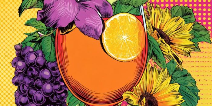 Ai提示词_一幅色彩鲜艳的复古鸡尾酒插图缩略图