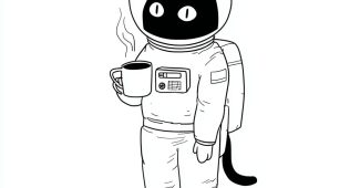 AI提示词_一只带有讽刺表情的宇航员黑猫在白色背景上喝咖啡_chatgpt5.0缩略图