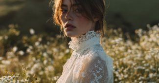 ai提示词_清晨，一个穿着白色裙子的棕发女孩站在草地上，周围是雏菊和野花_如何开通gpt会员功能缩略图