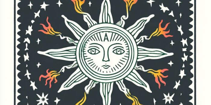 Ai提示词_太阳和月亮围绕着星星，中间有沙漏，火焰以黑白版画风格呈现_chatgpt4.0中文版缩略图