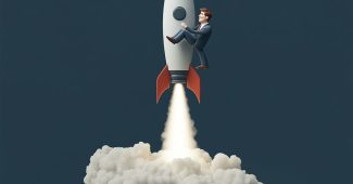 Ai提示词_一个商人在复古火箭上飞行，火箭底部冒出白烟_chatgpt 下载缩略图