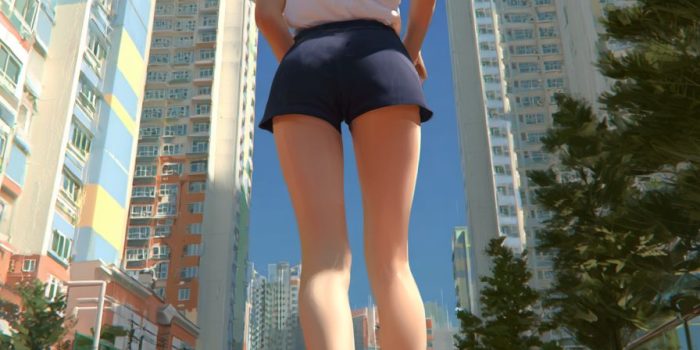 ChatGPT提示词_一位穿着白色T恤和海军蓝运动短裤的韩国高中女孩在红色跑道上慢跑_chatgpt网页缩略图